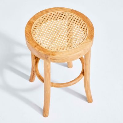 Tabouret en rotin naturel et teck massif