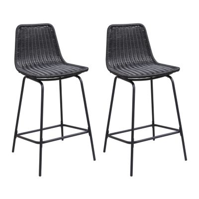 Tabouret en style rotin noir et pied en métal Homesight Bali vendu par 2