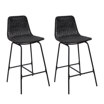 Tabouret en style rotin noir et pied en métal Homesight Kuta vendu par 2