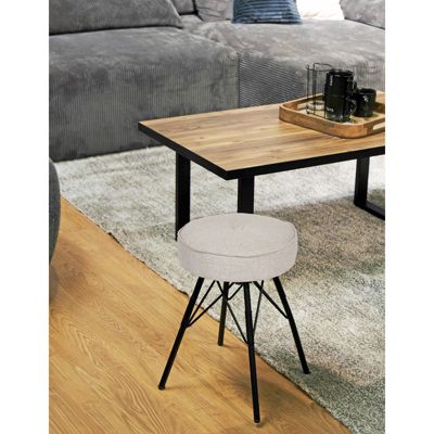 Tabouret H. 45 cm tissu chiné gris clair et pieds en métal - IDA 7483