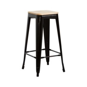 Tabouret industriel solide avec assise en bois noir 43x43x77cm Thinia Home