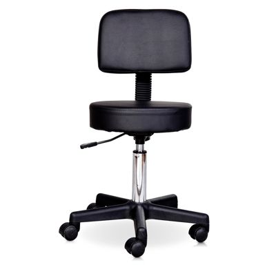 Tabouret massage à roulettes réglable en hauteur pivotant avec dossier ergonomique noir