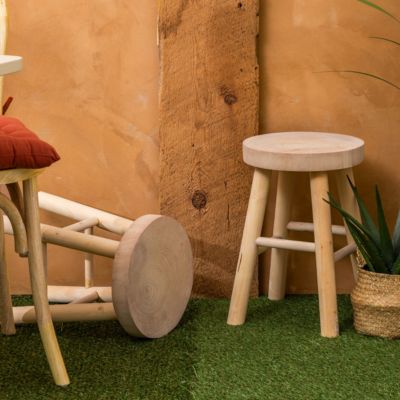 Tabouret "Nyar" paulownia beige D28x41cm - Atmosphera Créateur d'intérieur