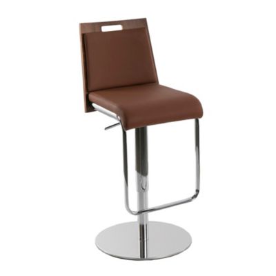 Tabouret pivotant en similicuir marron et noyer