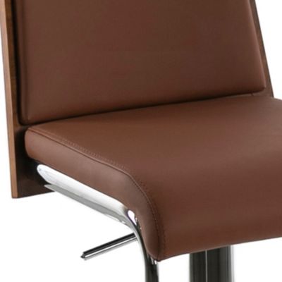 Tabouret pivotant en similicuir marron et noyer