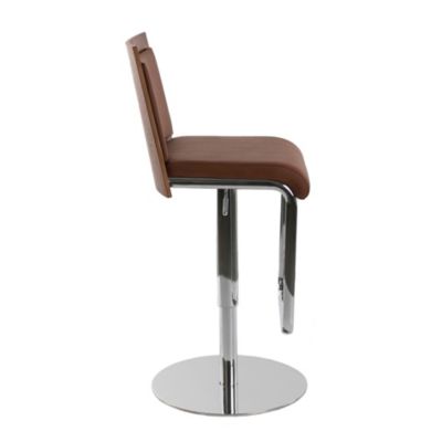 Tabouret pivotant en similicuir marron et noyer