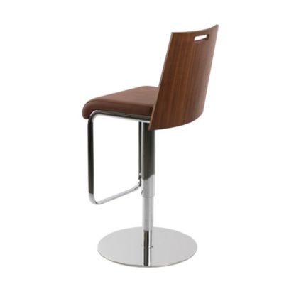 Tabouret pivotant en similicuir marron et noyer