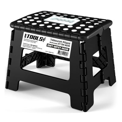 Tabouret Pliant Noir 27cm, Marchepied Pied Pliable BM TOOLS BMT-MP27-NOIR - 150kg Capacité, Léger et Compact pour Adulte/Enfant