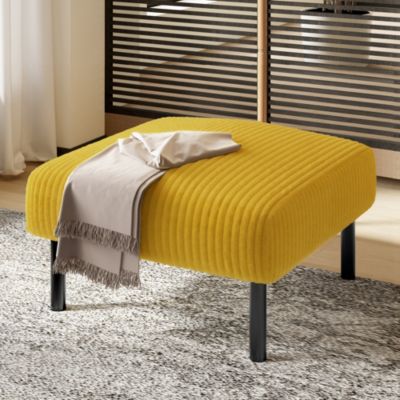 Tabouret Pouf Confortable en Velours Côtelé, Forme Pouf de Pieds avec Structure Métal, Assise Mousse, Jaune, 51x56x39 cm