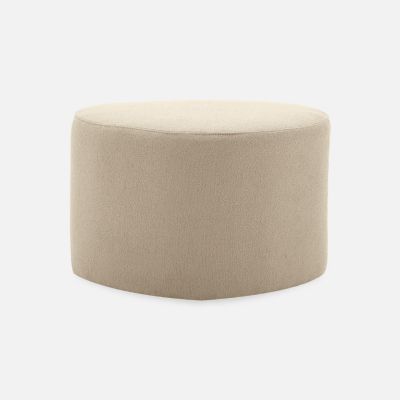 tabouret. pouf en forme de galet en tissu beige. TAO L 60 x P 44 x H 40cm