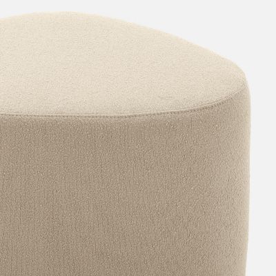 tabouret. pouf en forme de galet en tissu beige. TAO L 60 x P 44 x H 40cm