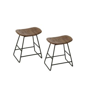 Tabouret rectangulaire en teck recyclé brossé et en métal (lot de 2) - DILI