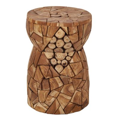 Tabouret rond 30 x 45 cm en assemblage de bois de teck - HIRAM