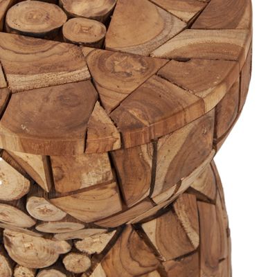 Tabouret rond 30 x 45 cm en assemblage de bois de teck - HIRAM