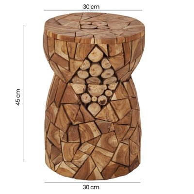 Tabouret rond 30 x 45 cm en assemblage de bois de teck - HIRAM