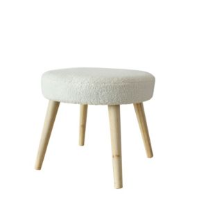 Tabouret rond en bouclettes (45x45x40 cm - Ecru)