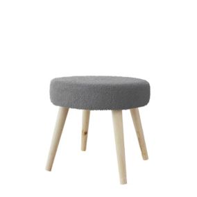 Tabouret rond en bouclettes (45x45x40 cm - Gris)