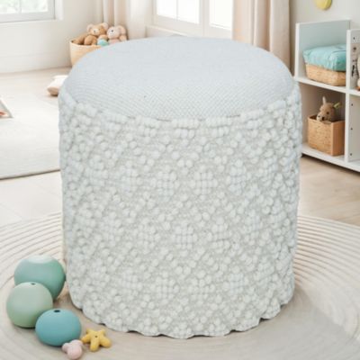 Tabouret Rond en Laine avec Rangement Blanc Assise Amovible Boho 45 cm FineBuy