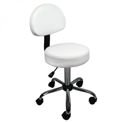 Tabouret rond à roulettes avec dossier réglable en hauteur de 50 à 64 cm et pivotable - Blanc - Vivezen