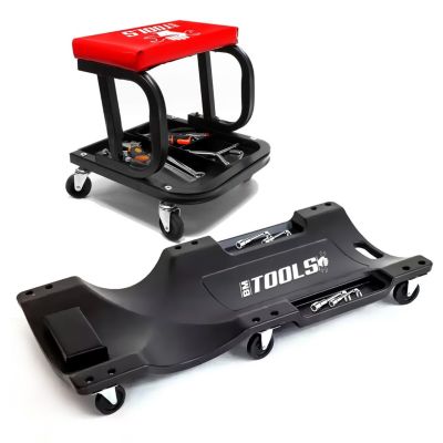Chariot Garagiste 2-en-1 Siège Mécanicien Pliable – 6 Roues 360°, Mousse Confort 3 Cm, Charge 150 Kg, Idéal Atelier