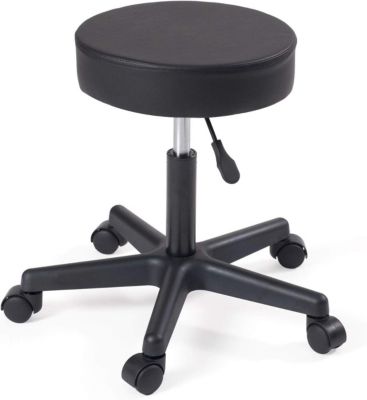 Tabouret à roulettes siège rond simili rembourré pivotant hauteur réglable ye (noir)