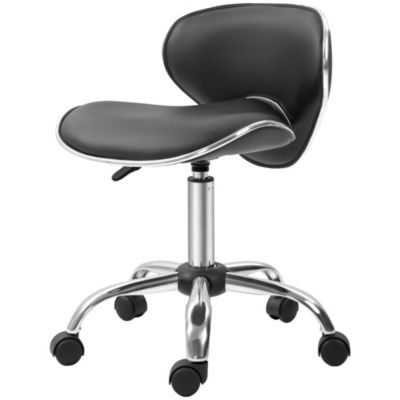 Tabouret à roulettes tabouret de travail hauteur réglable 44-56 cm avec dossier noir