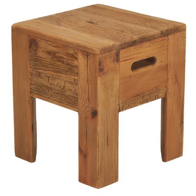 Tabouret rustique carré avec poignées en bois de pin recyclé - CHALET