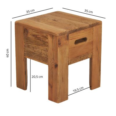 Tabouret rustique carré avec poignées en bois de pin recyclé - CHALET