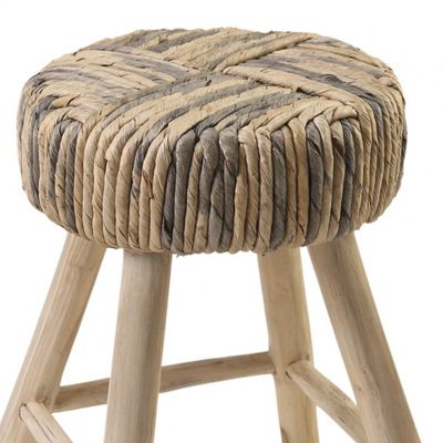 Tabouret-Table d'appoint artisanal en bois de teck et tressage - TRESA