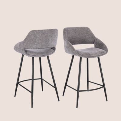 Tabourets de bar avec repose-pieds en tissu (lot de 2) Gris  - TURIN