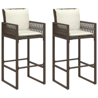 Tabourets de bar jardin coussins lot de 2 marron résine tressée vidaXL