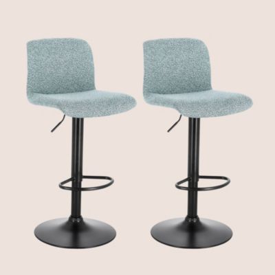 Tabourets de bar réglables en métal noir et tissu (lot de 2) Bleu pale  - RAPHAEL