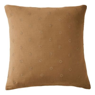 Taie d'oreiller Brodée Déco "Gaïa Boho" 60 x 60 cm & 50 x 70 cm "Gaze de Coton" - Gaïa Boho Camel - 60 x 60 cm - Gaïa Boho Camel -