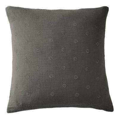 Taie d'oreiller Brodée Déco "Gaïa Boho" 60 x 60 cm & 50 x 70 cm "Gaze de Coton" - Gaïa Boho Granit - 60 x 60 cm - Gaïa Boho Granit