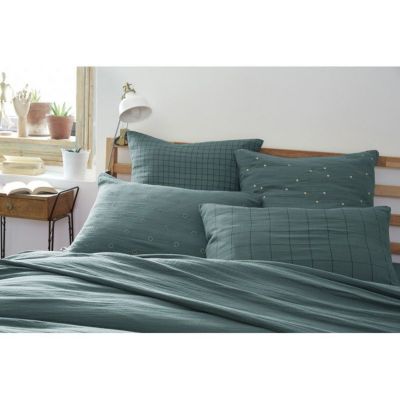 Taie d'oreiller Tissé-teint petits carreaux Déco "Gaïa Mix" 60 x 60 cm & 50 x 70 cm "Gaze de Coton" - Gaïa Mix Canard - 60 x 60 cm
