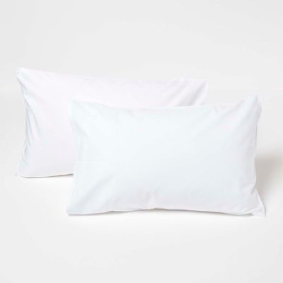 Taies d'oreiller enfant blanc 100% coton égyptien 200 fils, 40x60 cm, lot de 2 - HOMESCAPES