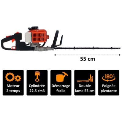 Taille-haies thermique, 22.5 cm3, 0.9 CV, double lame 55 cm - GT GARDEN