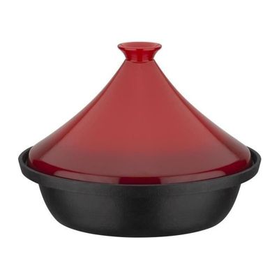 Tajine fonte massive - GSW - 30 x 22 cm - Couvercle céramique - Induction - Rouge