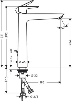 Talis E 240 Mitigeur de lavabo noir chromé brossé, sans tirette ni vidage (71717340)