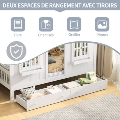 Lit Enfant Avec Sommier Et Matelas BTM Lit D'enfant, Avec Protection Anti- Chute Et Sommier à Lattes, Polyvalent, En Pin 90 X 200 Cm, Pour Garçons Et Filles, En Bois Massif, Lit Lit