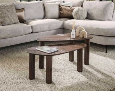 Tania - lot de 2 tables basses gigognes en teck massif - 84 cm - Lisa Design