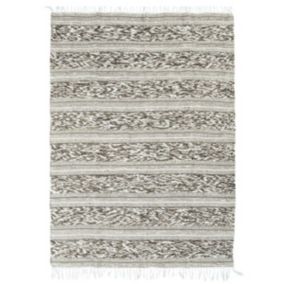 Tapis 100% coton bande blanc-sable 120x170