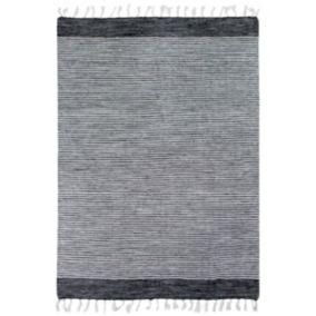 Tapis 100% coton bandes noir-gris-blanc 120x170