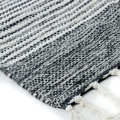 Tapis 100% coton bandes noir-gris-blanc 160x230