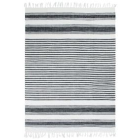 Tapis 100% coton lignes noir-gris-blanc 120x170