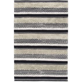 Tapis 100% coton - Niksen - Ligne beige et noir - 140 x 200 cm