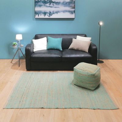 Tapis 120x180 bleu en coton et chanvre fibre tressée naturelle - DEVI