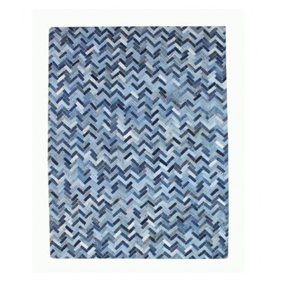 Tapis 120x180 coton bleu design géométrique patchwork chevrons - VALI