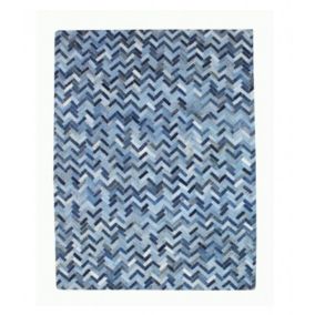 Tapis 120x180 coton bleu design géométrique patchwork chevrons - VALI