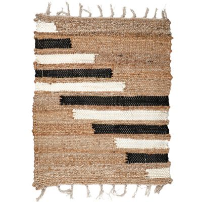 Tapis 160 x 230 cm tressé en jute avec motifs noir et blanc - DUNE